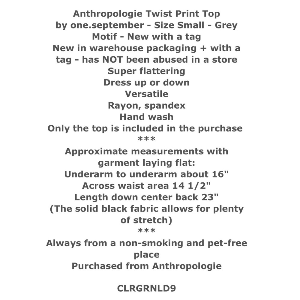 Anthropologie Twist Print Top Small 2 4 Grey Black Tee Blouse Shirt Flattering - Picture 2 of 9